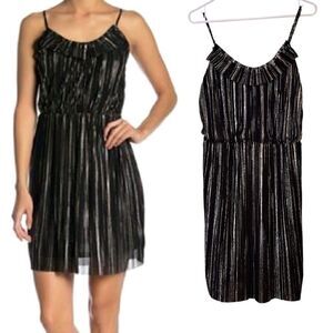 19 Cooper Y2K Black Gold Metallic Sleeveless Mini Cocktail Dress Large